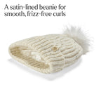 Only Curls Satin Lined Knitted Beanie Hat - Cream Fleck with Pom Pom - Only Curls