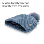 Only Curls Satin Lined Beanie with Pom - Carrie in Dusty Blue - Only Curls