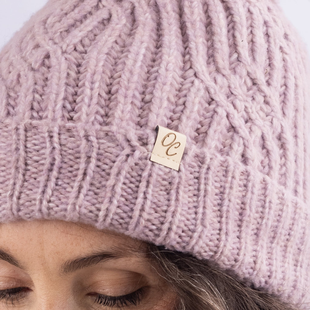 Only Curls Satin Lined Knitted Beanie Hat - Dusty Pink with Pom Pom - Only Curls
