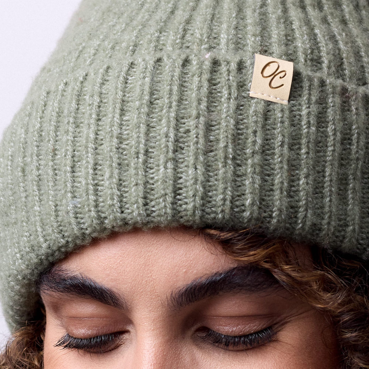 Only Curls Satin Lined Beanie - Ella in Olive