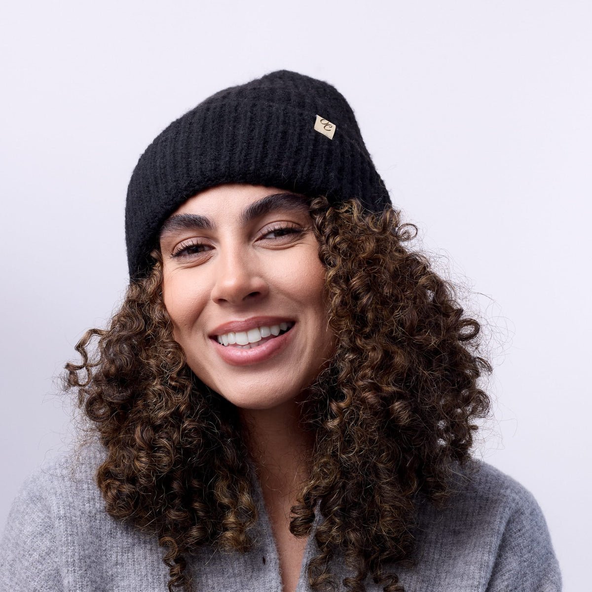 Only Curls Satin Lined Beanie - Ella in Black