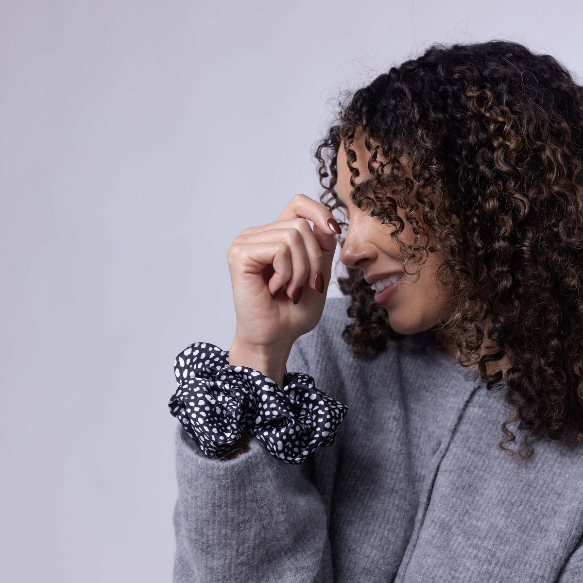 Only Curls Oversized Satin Scrunchies - Black Dalmatian and Ivory Twin Pack