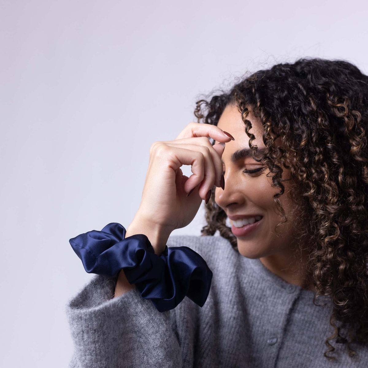 Only Curls Oversized Satin Scrunchies - Navy Hearts and Navy Twin Pack - Only Curls