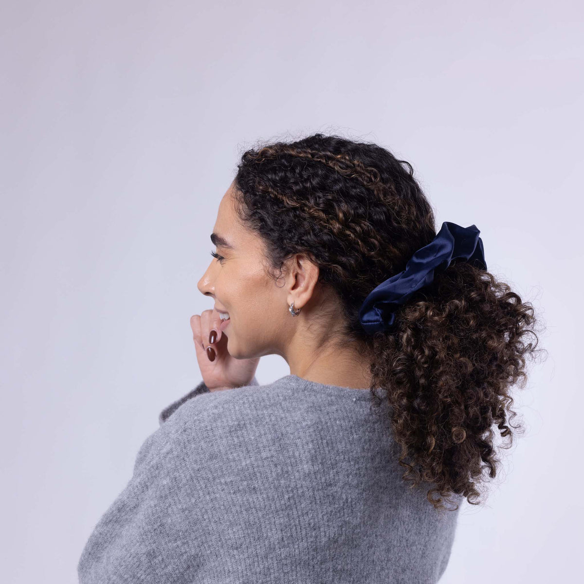 Only Curls Oversized Satin Scrunchies - Navy Hearts and Navy Twin Pack - Only Curls