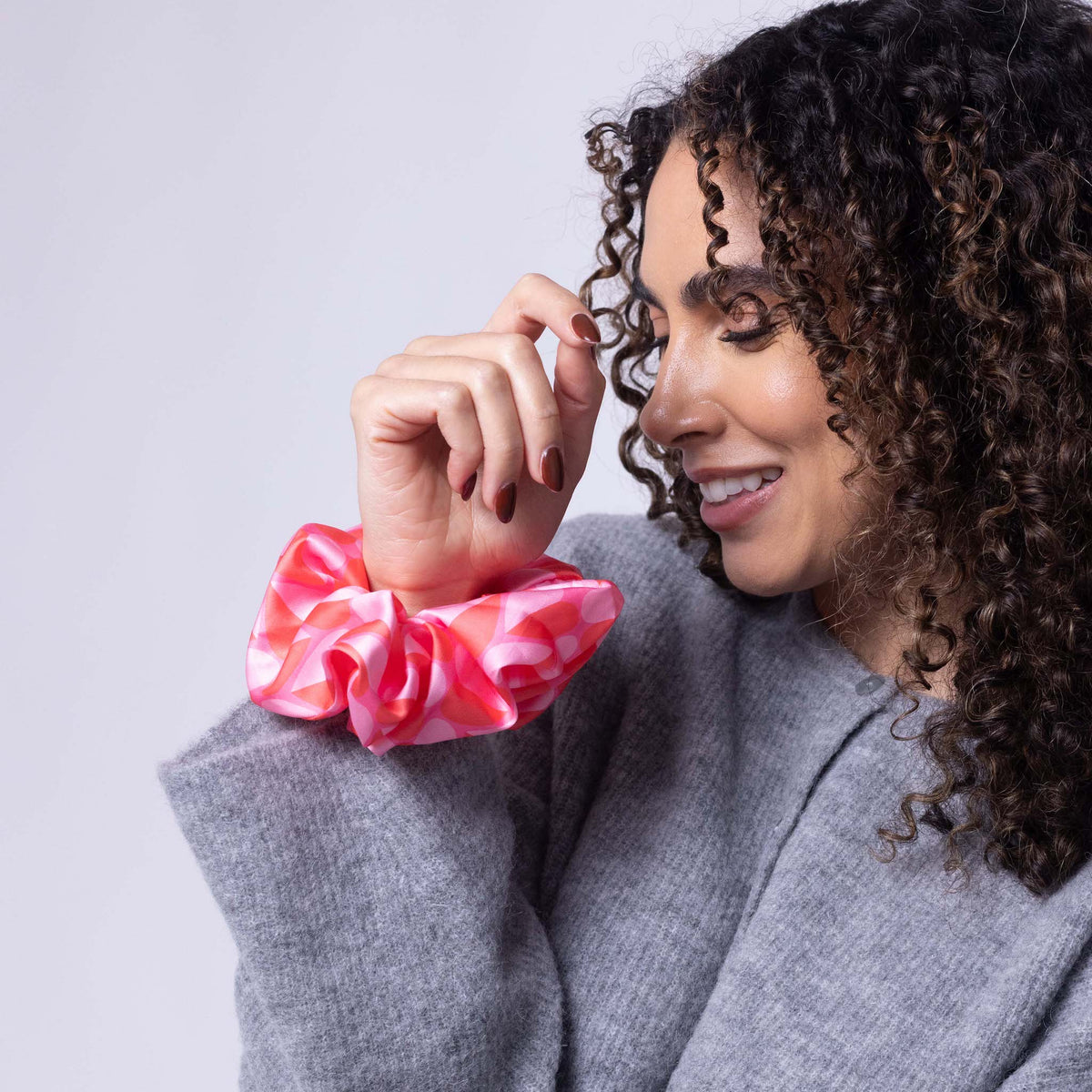 Only Curls Oversized Satin Scrunchies - Pink Hearts and Bright Pink Twin Pack