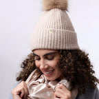 Only Curls Satin Lined Pom Beanie and Snood Set - Sadie in Sand - Only Curls