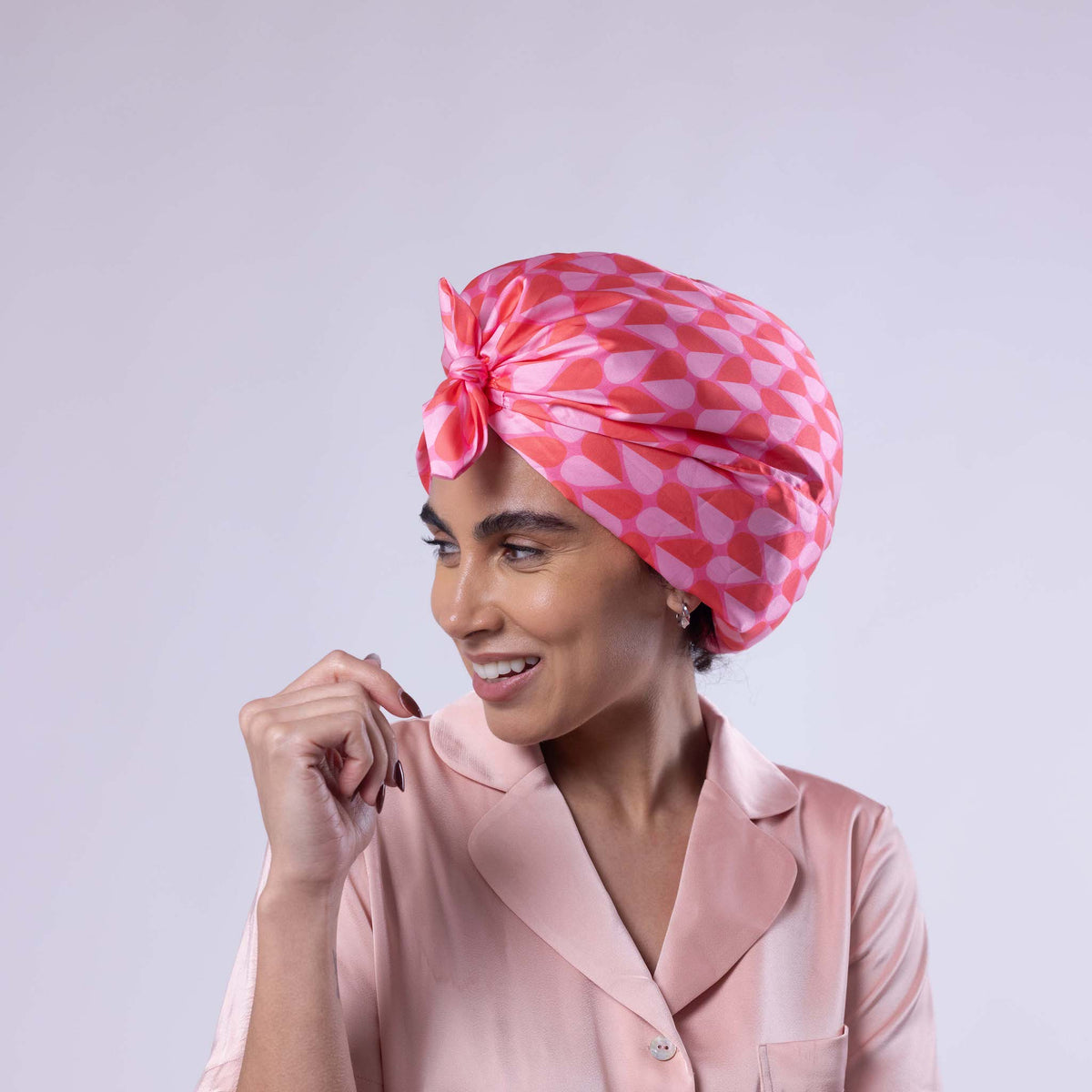 Only Curls Satin Sleep Turban - Pink Hearts