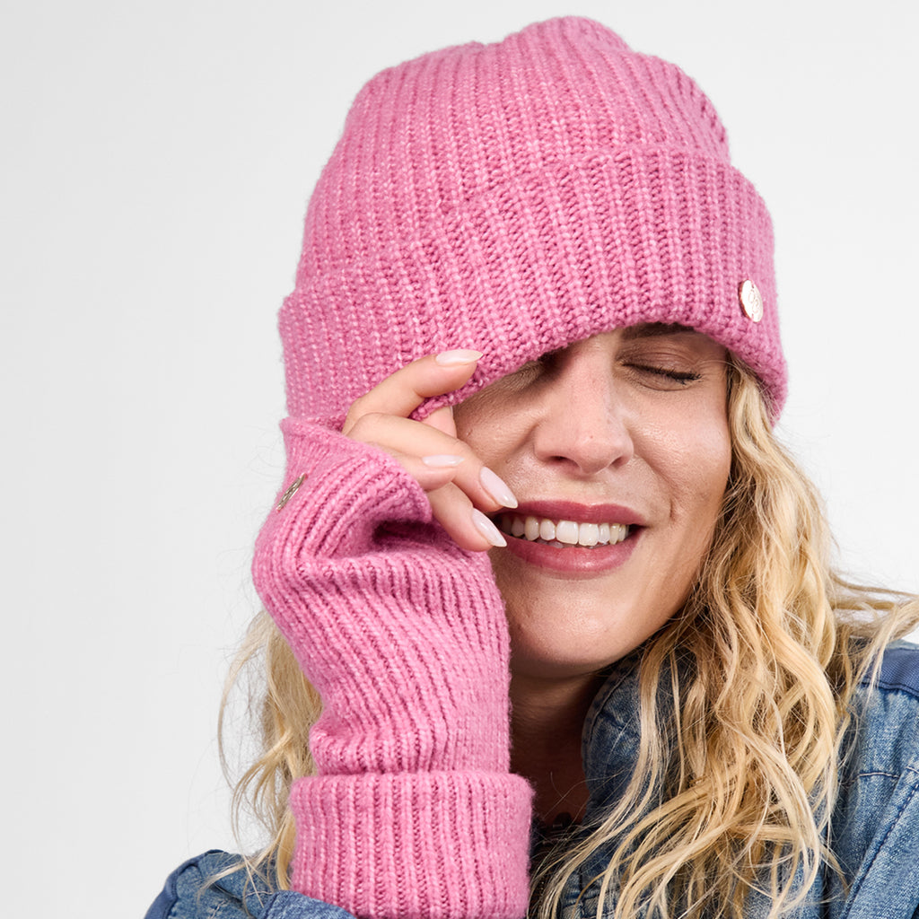 Only Curls Dusty Pink Super Soft Satin-Lined Beanie & Glove Set - Only Curls