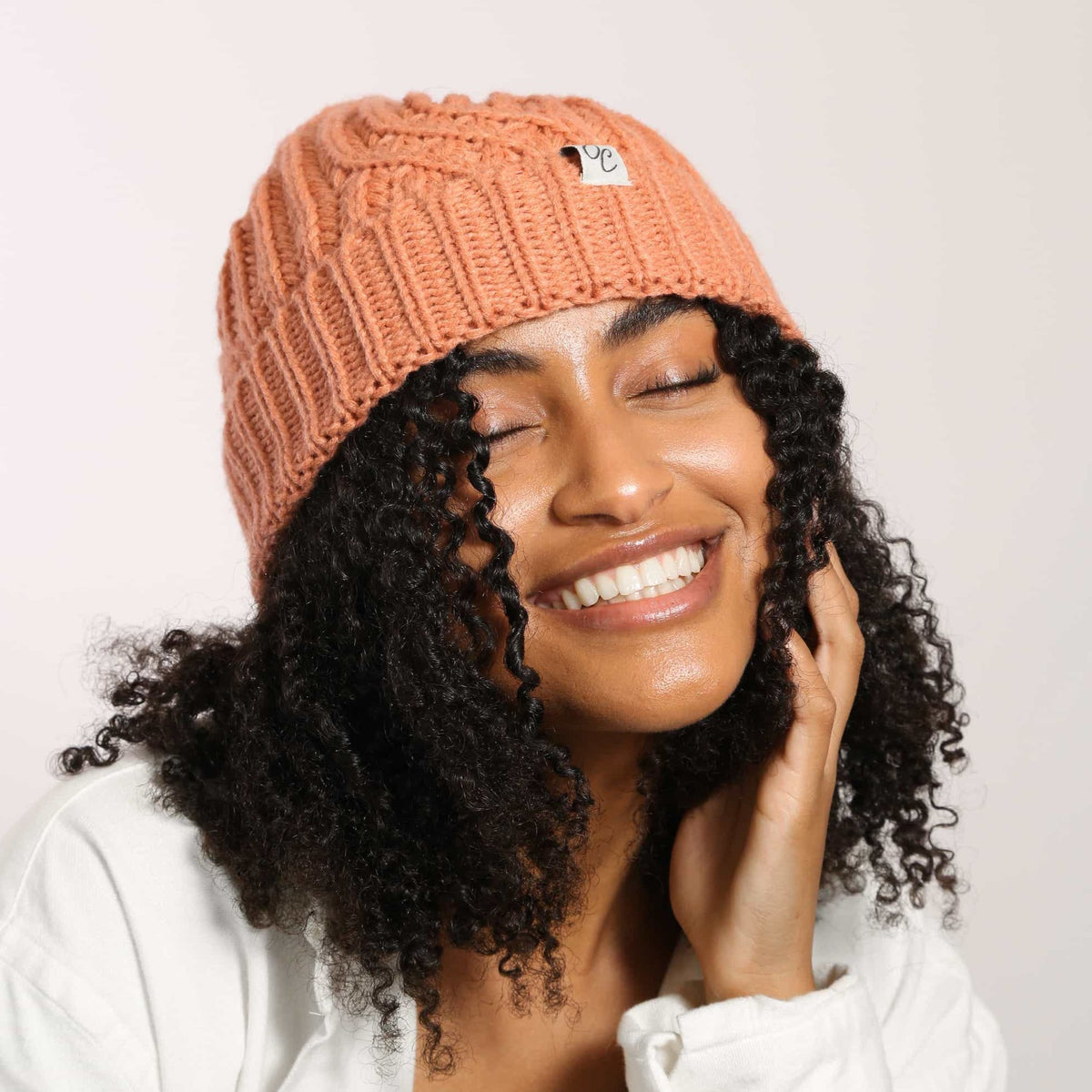 Only Curls Satin Lined Knitted Beanie Hat - Dusty Coral - Only Curls