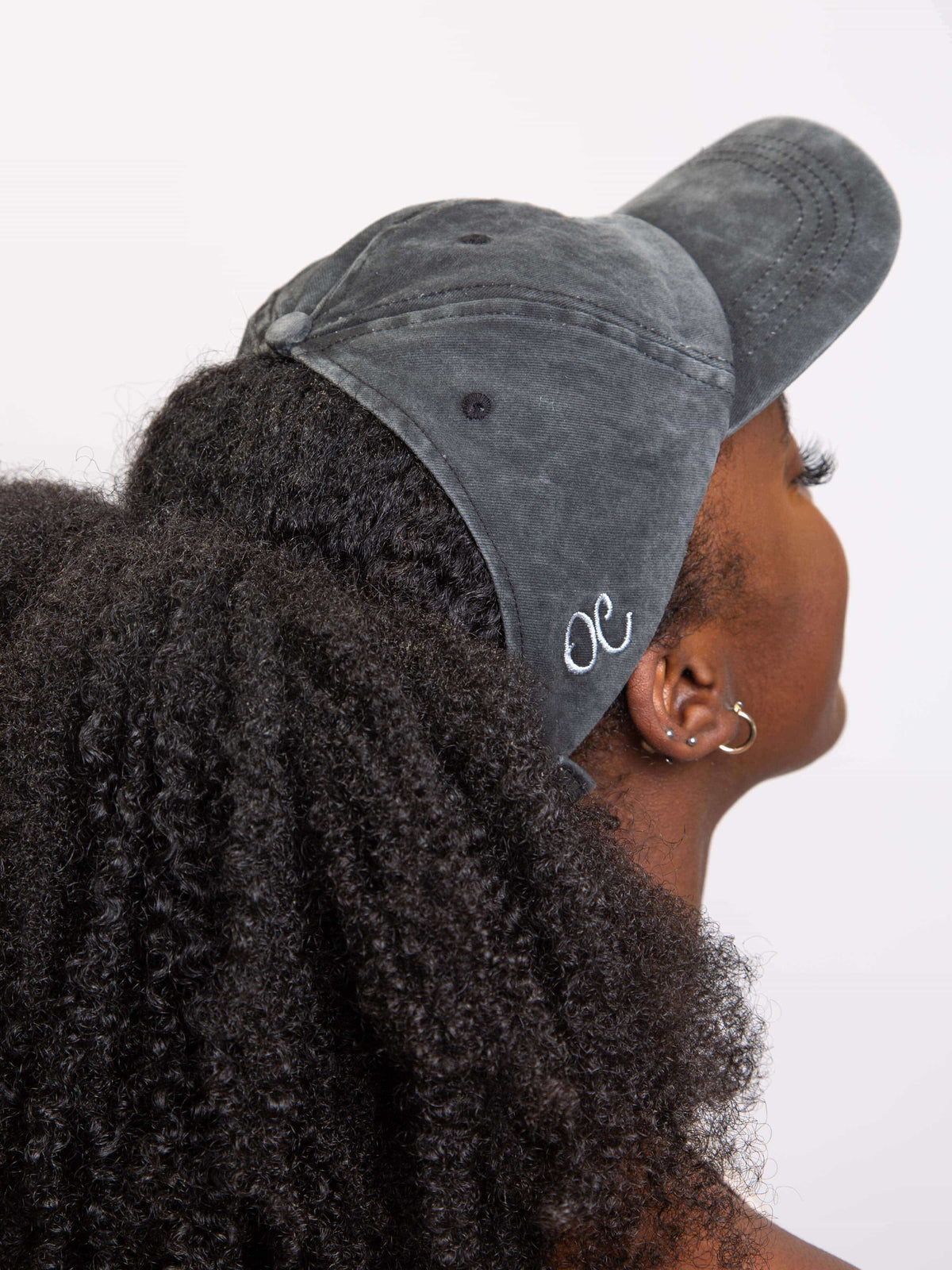 Only Curls Satin Lined Baseball Hat (with open back) - Washed Grey - Only Curls