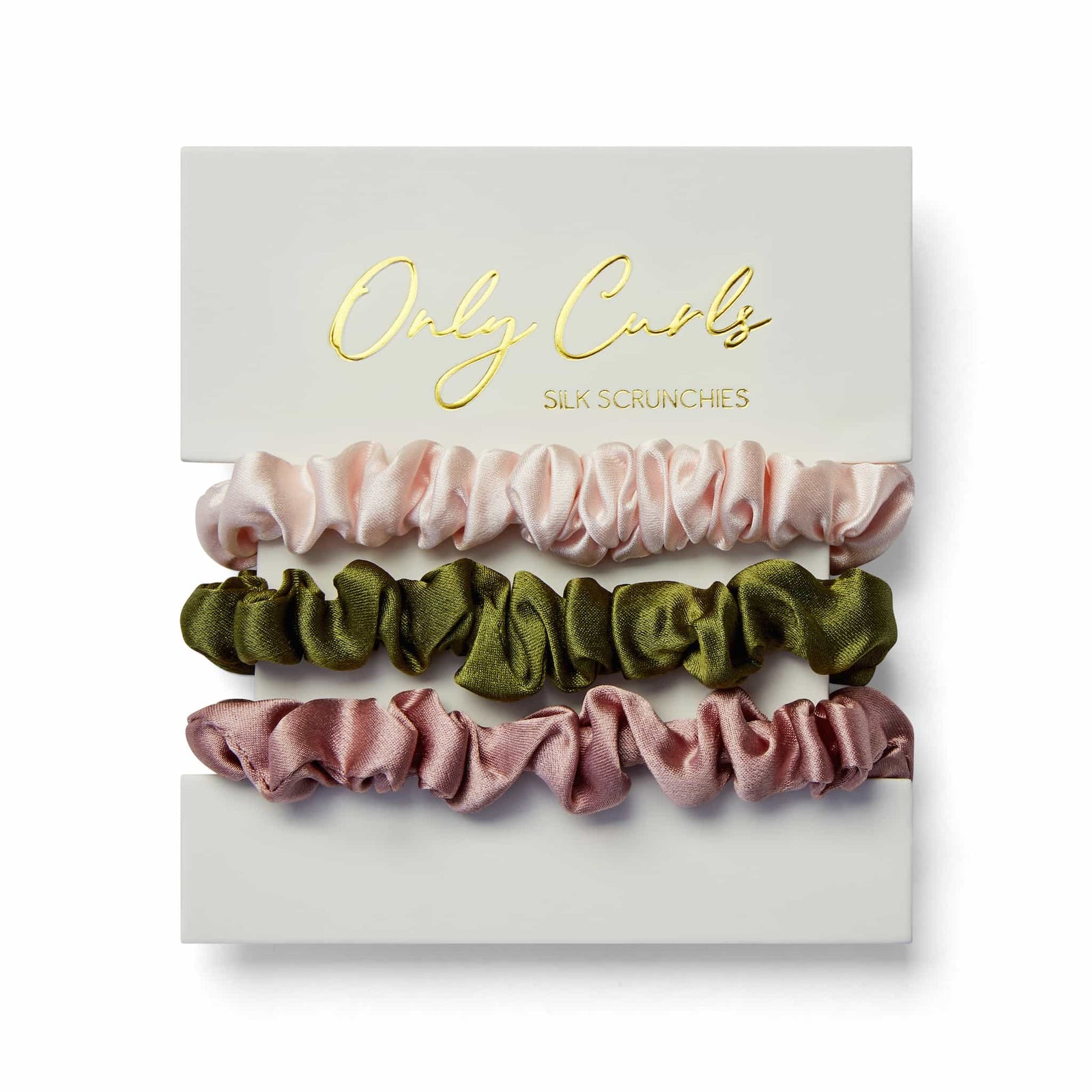 Only Curls Silk Scrunchies Multi Pack Mini - pinks and olive - Only Curls